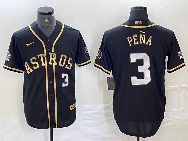 Men%27s Houston Astros #3 Jeremy Pena Black Gold Player Number Cool Base Jersey->detroit tigers->MLB Jersey